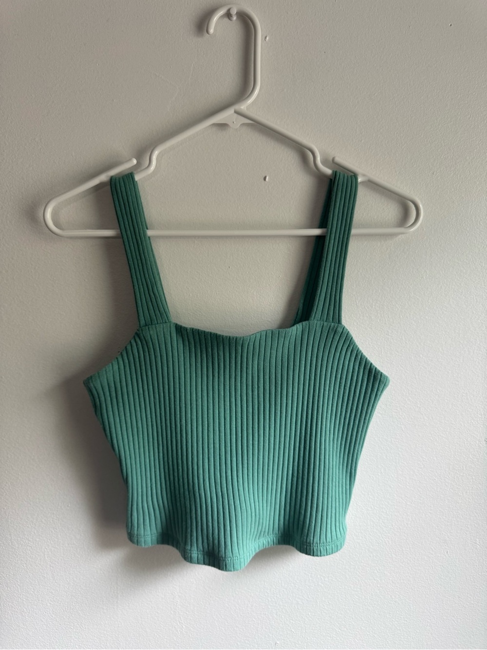 American Eagle Outfitters Teal Ribbed Square-Neck Crop Top